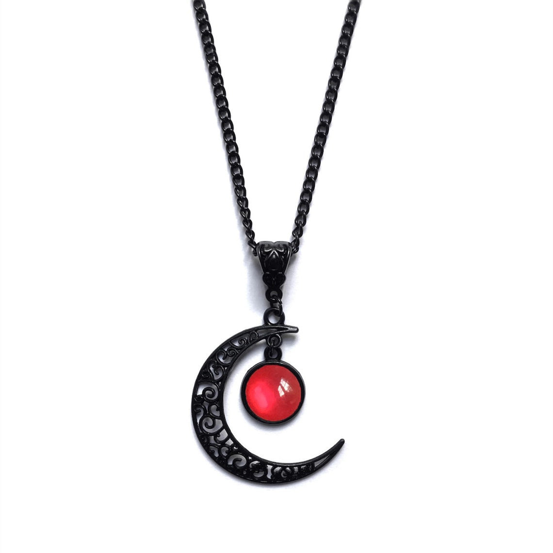 Alloy Plating Women's Gothic Bohemian Style Black Filigree Crescent Necklace