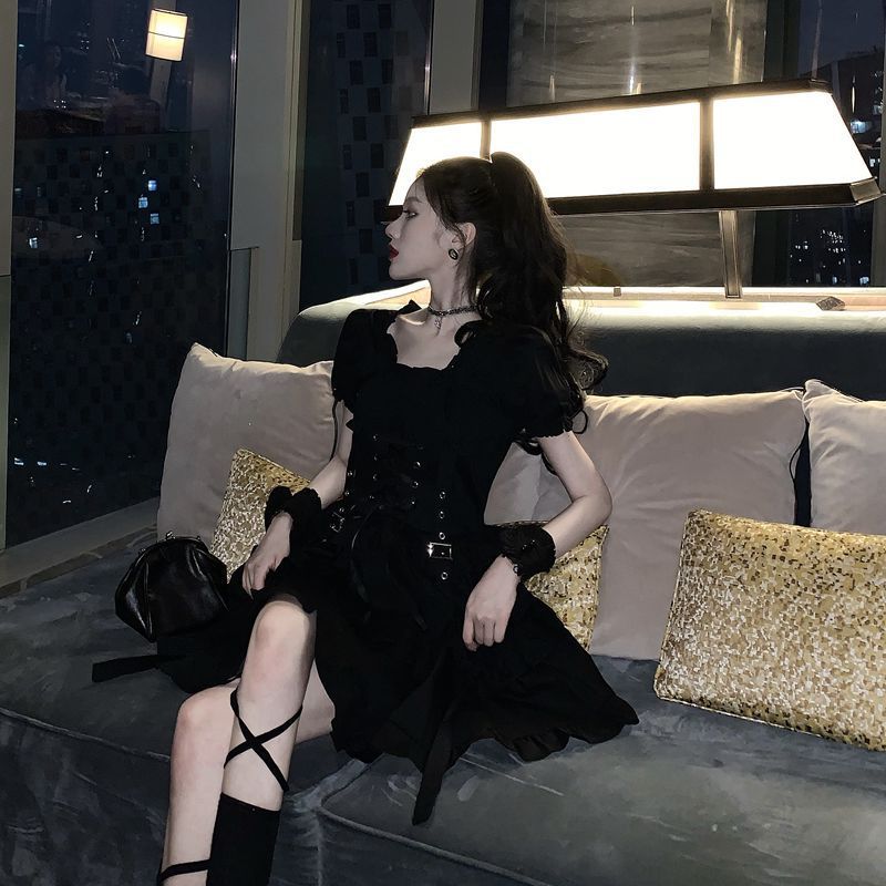 Ruffle Lace Up Buckle Gothic Sweet Dress
