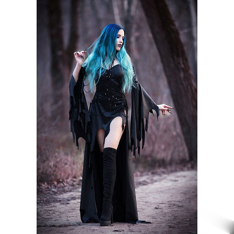 Gothic Dress With Big Sleeves And Hip Dress
