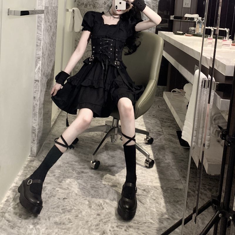 Ruffle Lace Up Buckle Gothic Sweet Dress