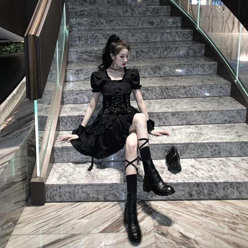 Ruffle Lace Up Buckle Gothic Sweet Dress