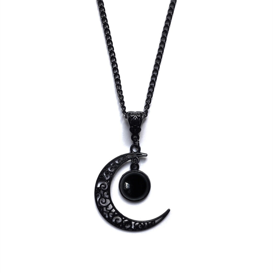 Alloy Plating Women's Gothic Bohemian Style Black Filigree Crescent Necklace