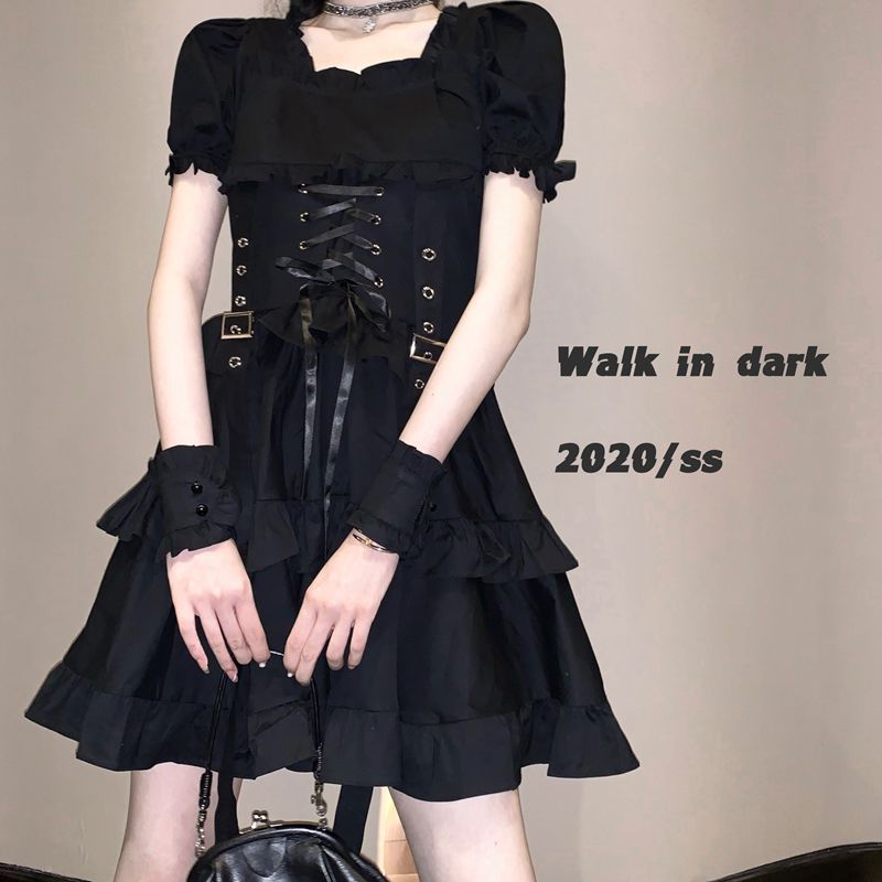 Ruffle Lace Up Buckle Gothic Sweet Dress