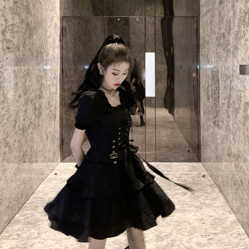 Ruffle Lace Up Buckle Gothic Sweet Dress