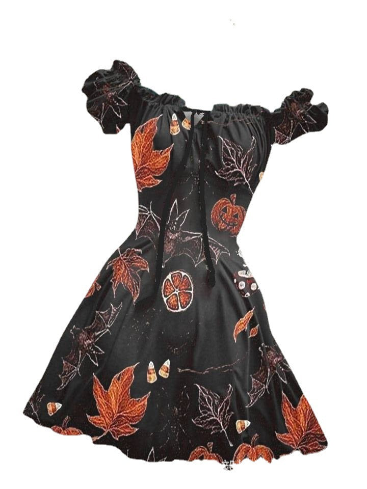 Women's Short Sleeve Drawstring Polyester Puff Sleeve Dress