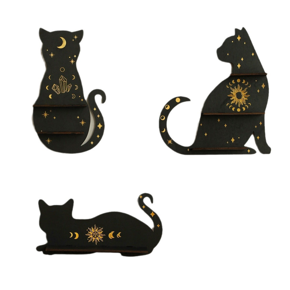 Gothic Animal Cat Type Wooden Wall Crystal Storage Rack