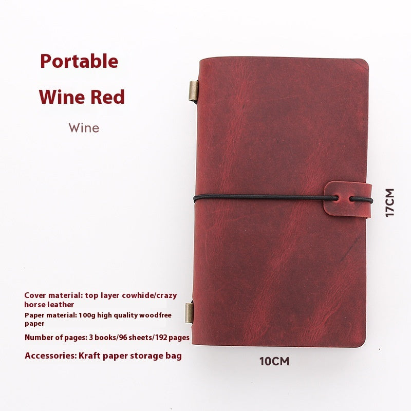 Wine red notebook with specifications on a white background