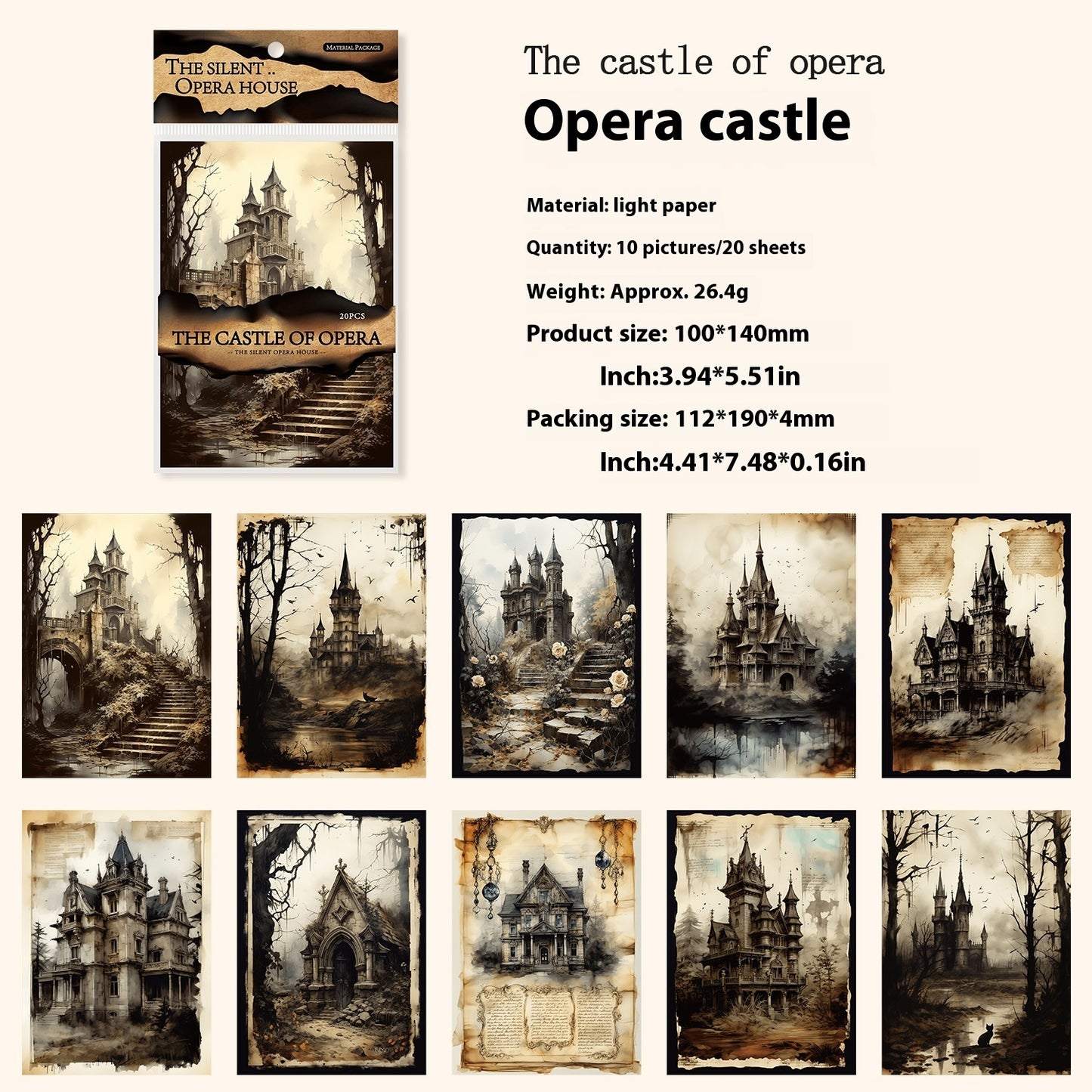 Packaging of 'The Castle of Opera' with castle illustrations and product details.