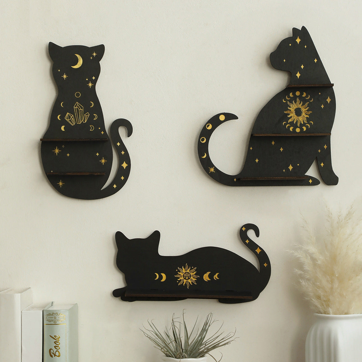 Gothic Animal Cat Type Wooden Wall Crystal Storage Rack