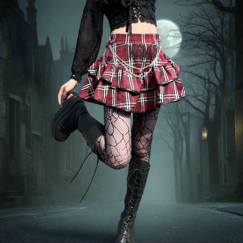 Blood Moon Plaid Ruffle Skirt – Gothic Punk