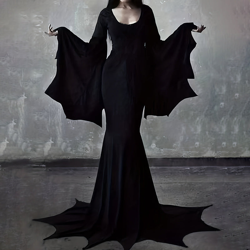 Queen of Shadows Gown – Gothic Batwing Sleeve Mermaid Dress