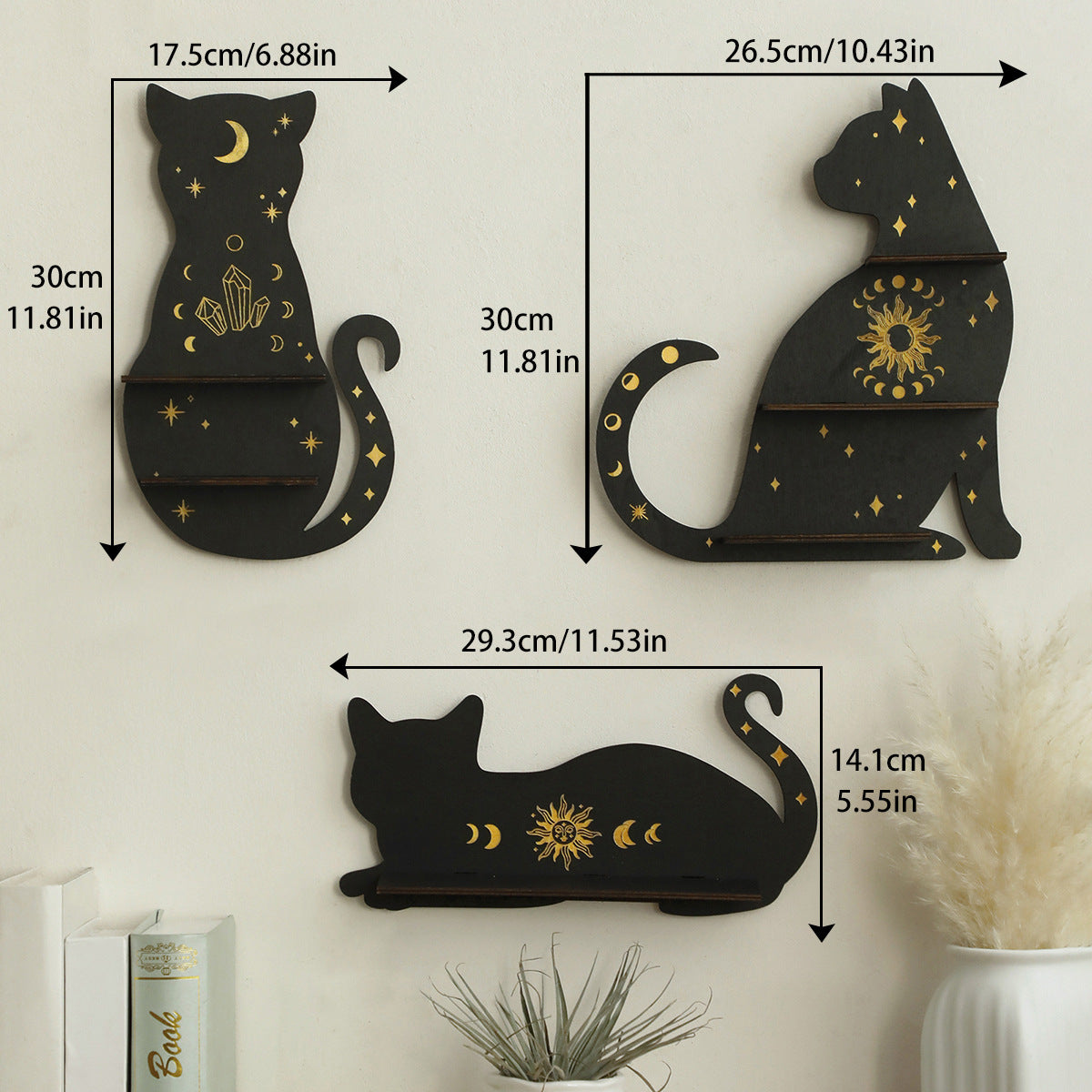 Gothic Animal Cat Type Wooden Wall Crystal Storage Rack