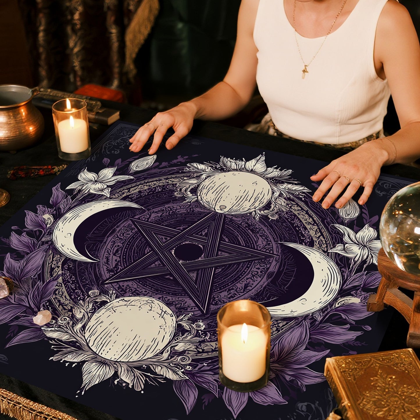 Lunar Pentagram Tarot Cloth