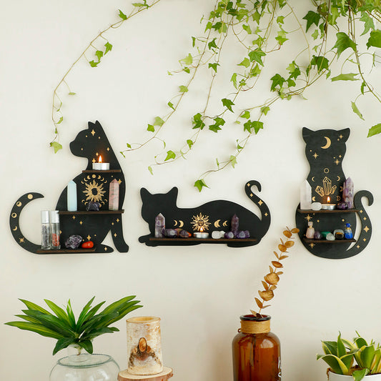 Gothic Animal Cat Type Wooden Wall Crystal Storage Rack