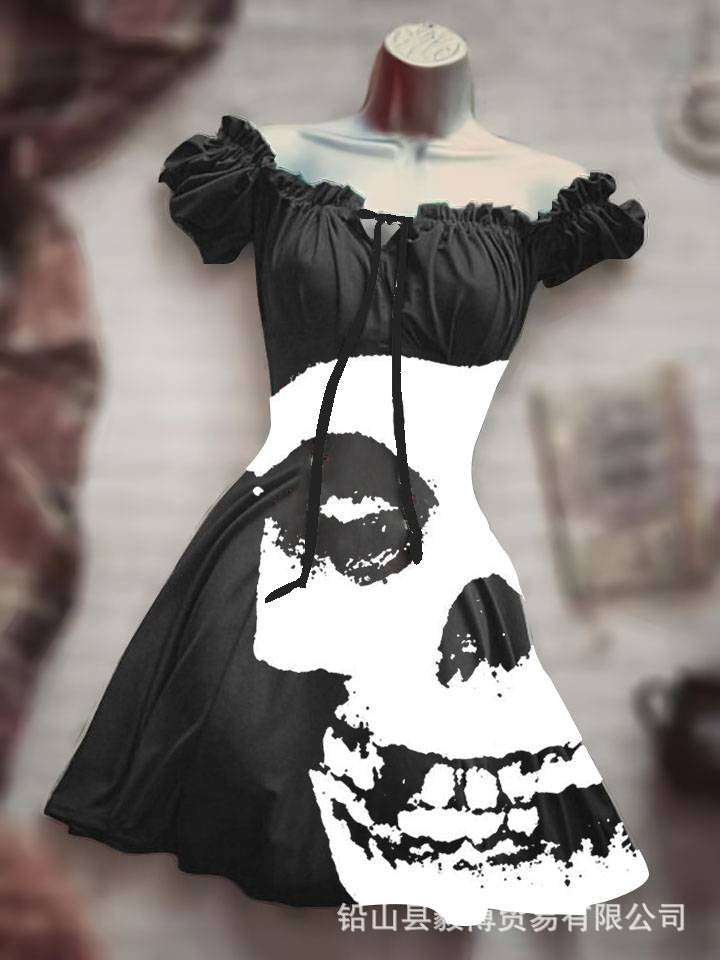 Women's Short Sleeve Drawstring Polyester Puff Sleeve Dress