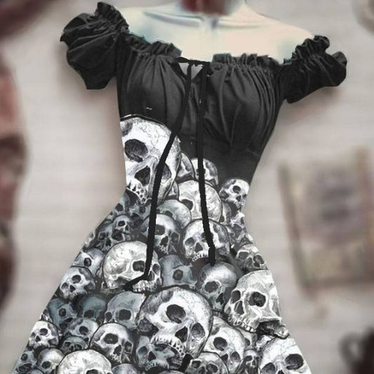 Women's Short Sleeve Drawstring Polyester Puff Sleeve Dress