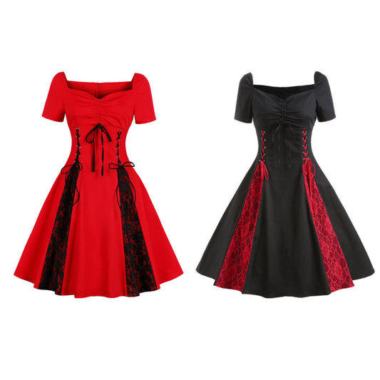 New Gothic Lace Lace Up  Women's Vintage Dress