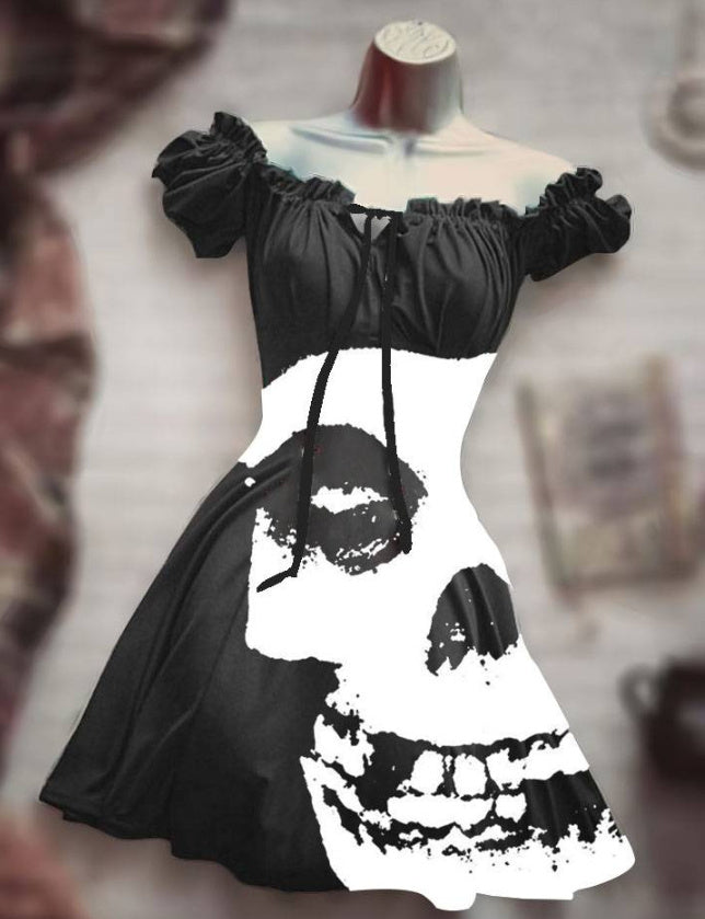 Women's Short Sleeve Drawstring Polyester Puff Sleeve Dress