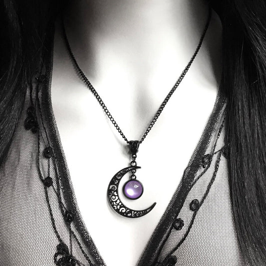 Alloy Plating Women's Gothic Bohemian Style Black Filigree Crescent Necklace