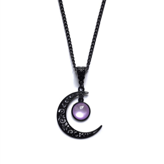 Alloy Plating Women's Gothic Bohemian Style Black Filigree Crescent Necklace