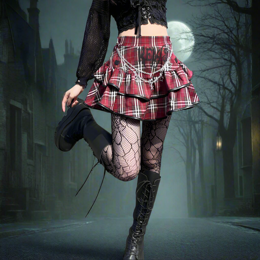 Blood Moon Plaid Ruffle Skirt – Gothic Punk